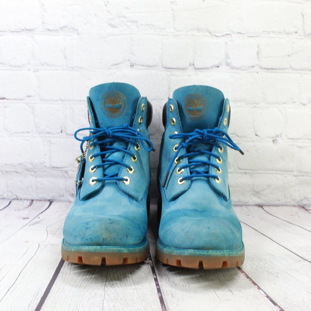 TIMBERLAND 7 Inch Premium Waterproof Blue Leather Lace-up Boots Size 9.5 M - Picture 5 of 10